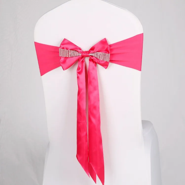 Wholesale Wedding Chair Back Flower Cover Bow Wedding Elastic Free Tie Plus Diamond Satin Ribbon Ribbon