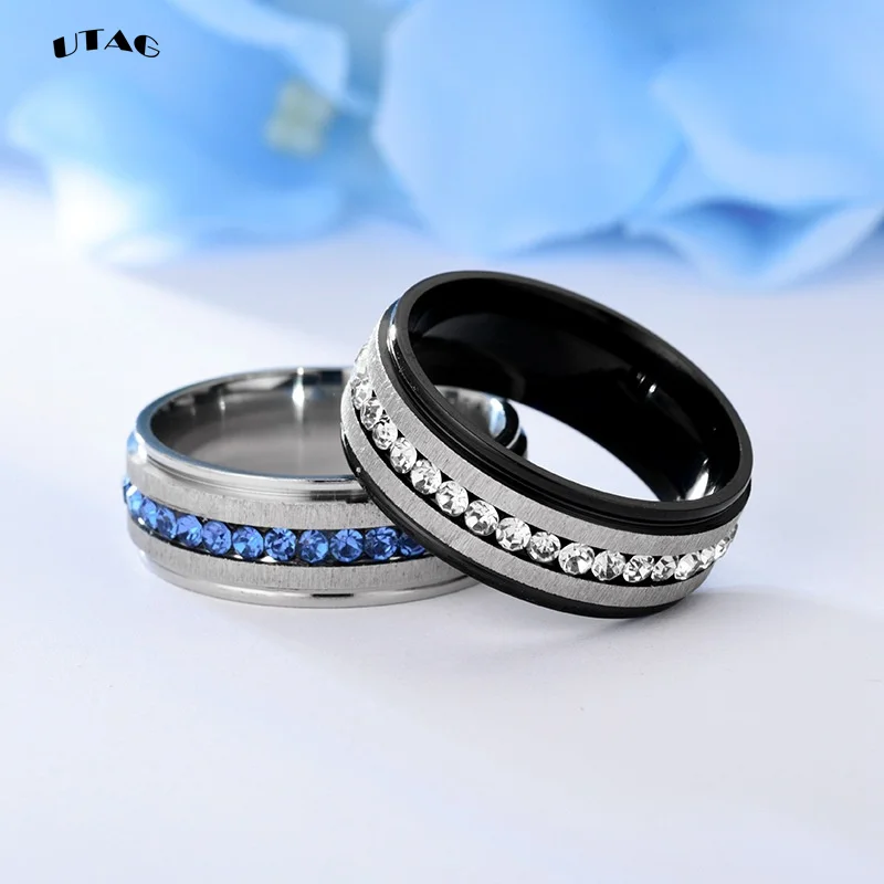 UTAG Men Hiphop Ring 316L Stainless Steel Blue/White Stone Ring Rock Fashion Male Jewelry Wedding Rings Accessories Wholesale