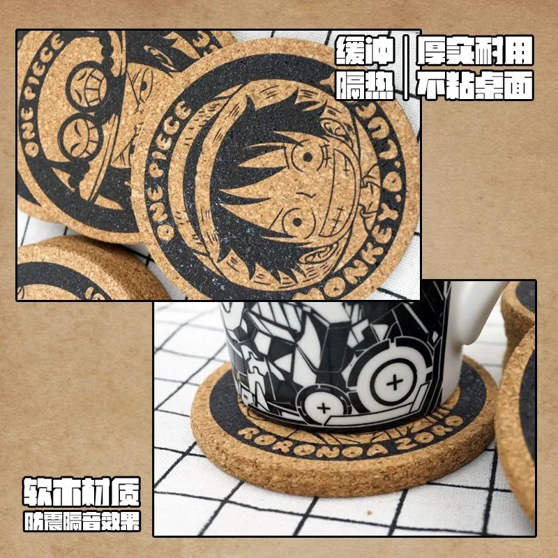 Posavasos de Corcho Aislante Antideslizante con Diseño de Anime de One Piece: Roronoa Zoro, Tony Tony Chopper y Sanji
