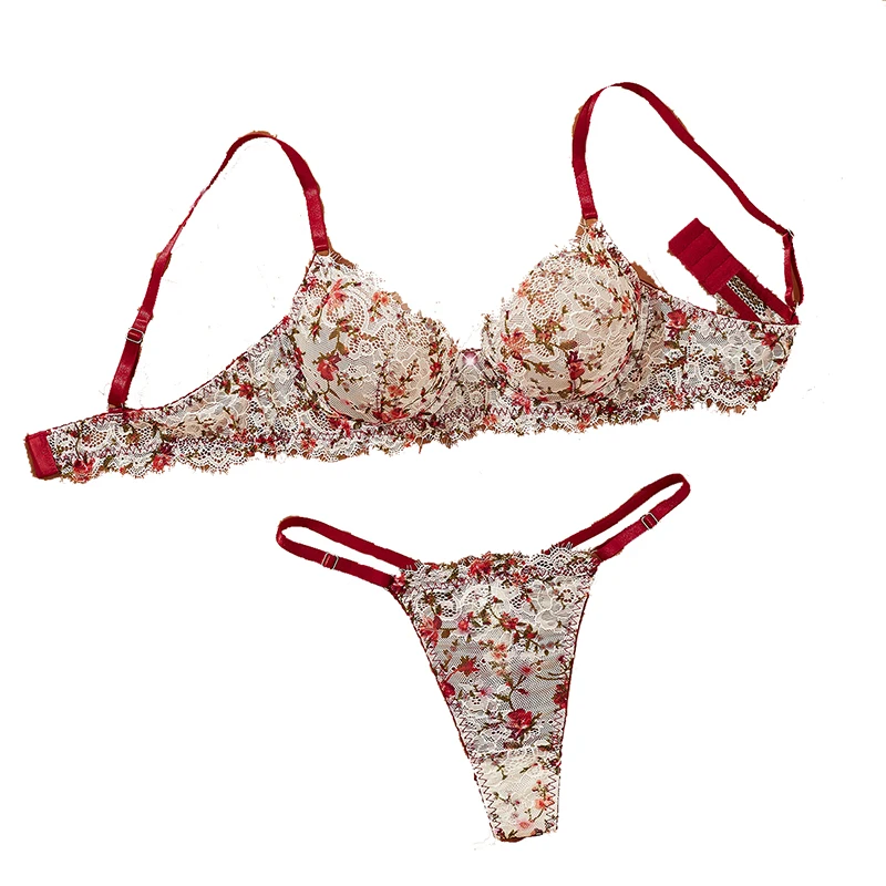 

Комплект сексуального нижнего белья: бюстгальтер и трусики, бесшовное, винтажное, с вырезами, кружевное, цветочное, прозрачное, экзотическое