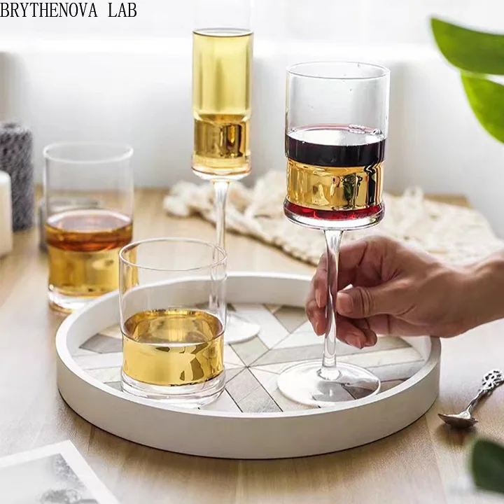 1pcs electroplated gold glass red wine glass model Ornament Room Home Furnishing Table High Value Golden Champagne
