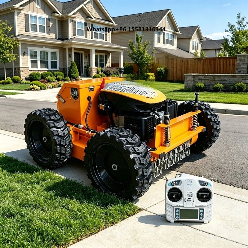 Remote-controlled Cordless 4-Stroke Lawn Mower Robot for Garden Intelligent Weeding Adjustable Mowing Height Professional