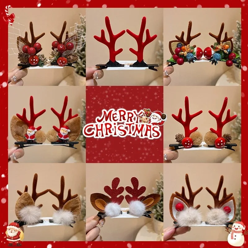 

Рождественская заколка для волос с рогами оленя, головной убор, аксессуары для волос лесной феи, милая пара заколок Navidad, маленький новогодний подарок