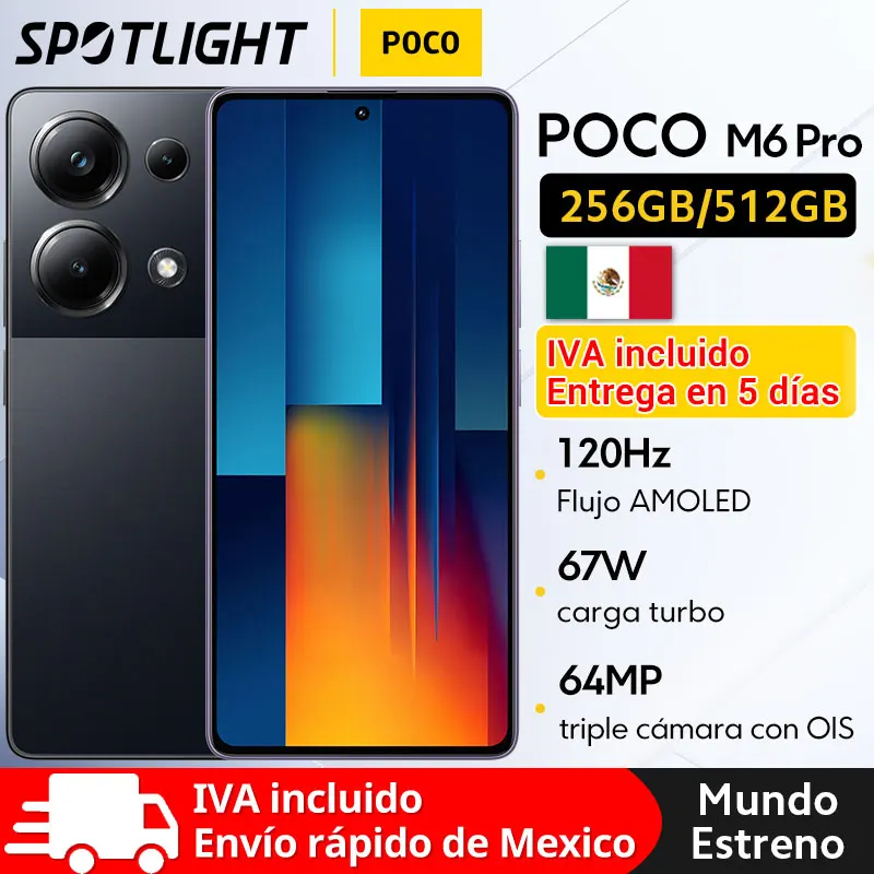 【World Premiere】IVA incluido Envío rápido de Mexico POCO M6 Pro Global Version Helio G99 Ultra 120Hz AMOLED 64MP Triple Camera