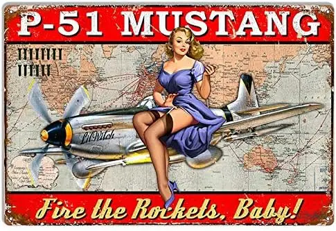 TYmall Door Sign P-51 Mustang Airplane Pin Up Girl Baby Sign by Steve McDonald Retro Metal Tin Sign 8X12 Inch sign