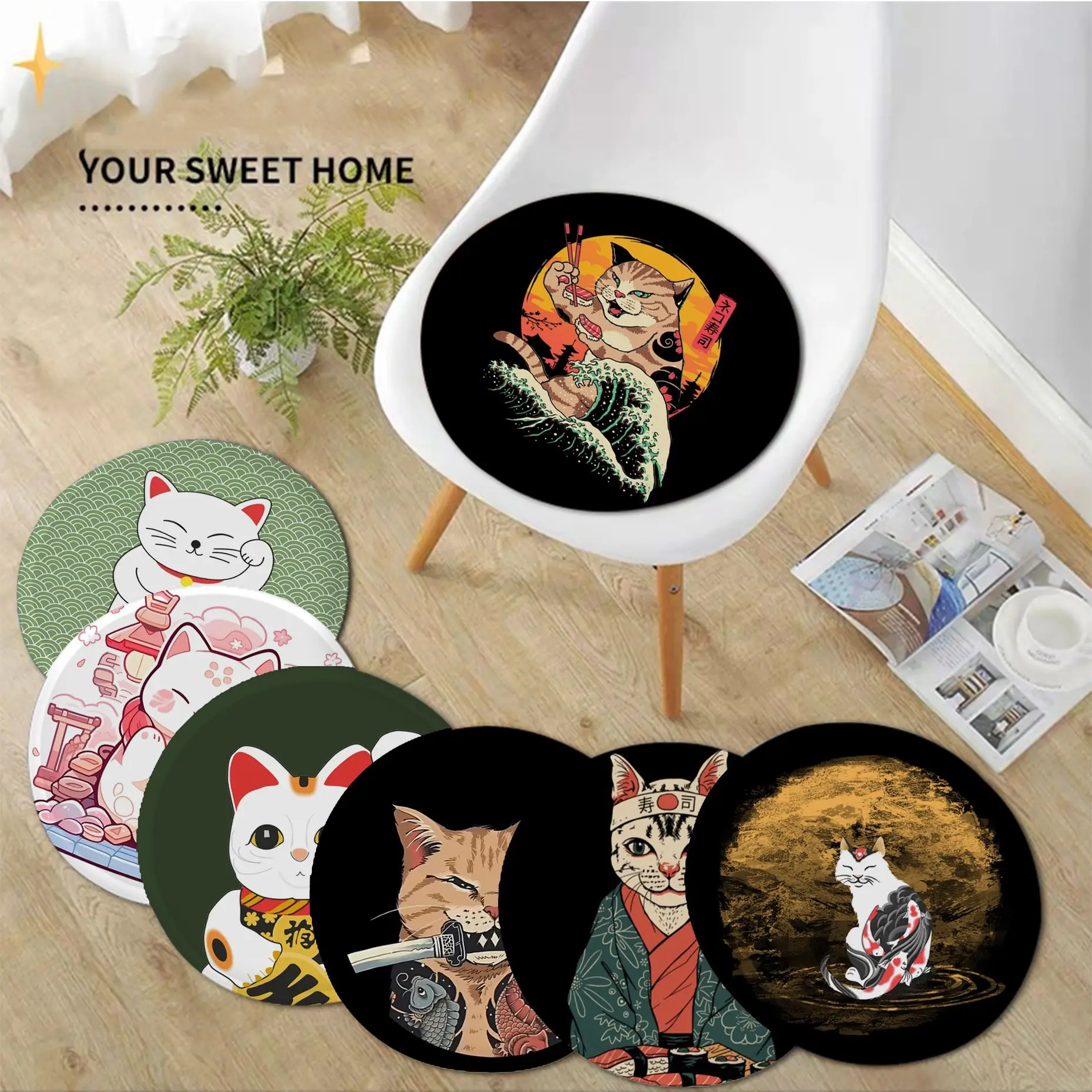 

Cute Japan Cat Cushion Mat European Stool Pad Patio Home Kitchen Office Chair Seat Cushion Pads Sofa Seat 40x40cm Chair Mat Pad