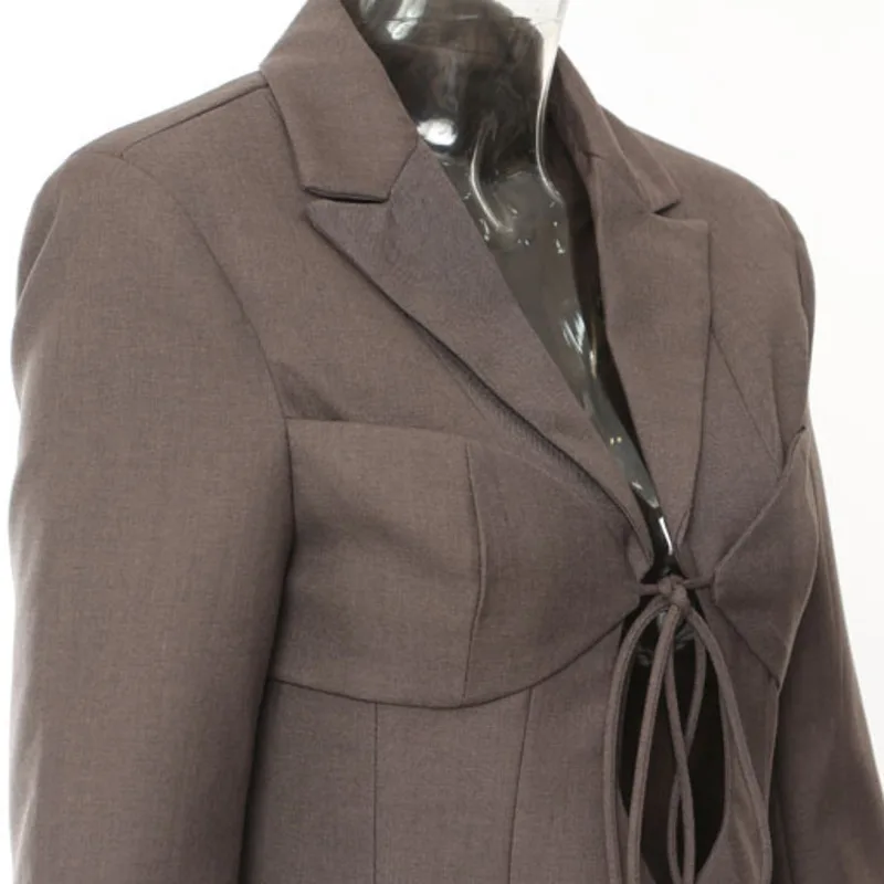 HKSH خريف جديد إمرأة شارع العليا شيك مثير موضة جيب بدوره إلى أسفل طوق الجوف خارج الدانتيل يصل بأكمام طويلة سترة غير رسمية HK7600