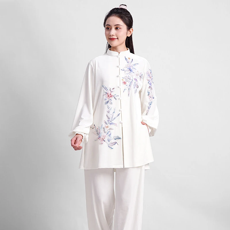**New Arrival Tai Chi Uniform - South Korean Velvet White Set, Chinese Style for Autumn Winter Practice, Martial Arts & Group Pe