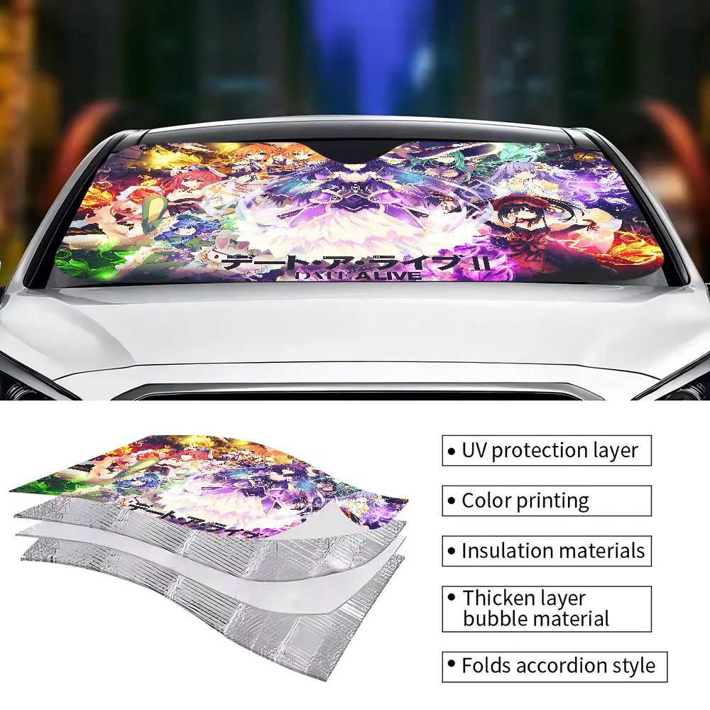 D-Date A Live Windshield Sunshade Anime Cute Car Front Windshield 70x130cm Sun Visor Heat Reflector