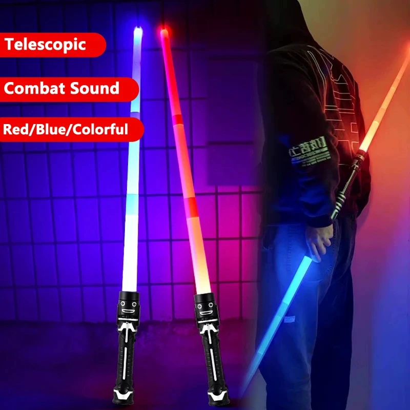 Retractable LED Luminous Light Up Sword Toy 2-in-1 Splicable Glowing Laser Saber Kids Luminous Cosplay Party Prop Accessory Gift