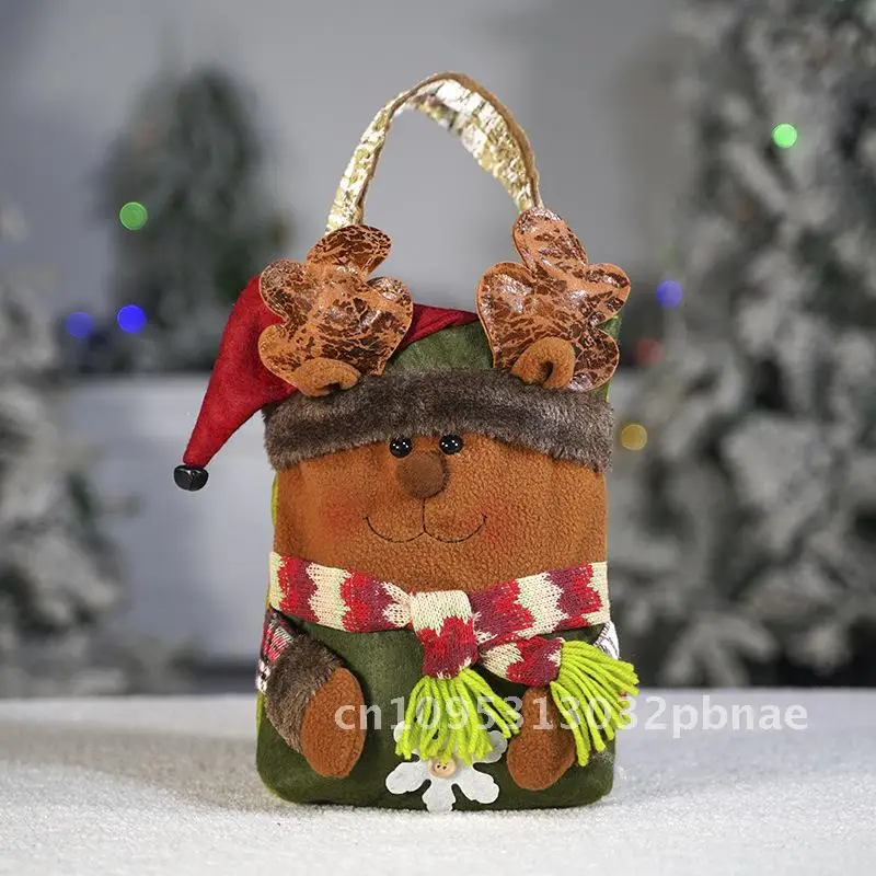 Weihnachtsgeschenktüte, Schneemann- und Rentiermuster, Stofftasche, alter Mann, Rentier, Schneemann, Apfel, Verpackungsbox für Heiligabend