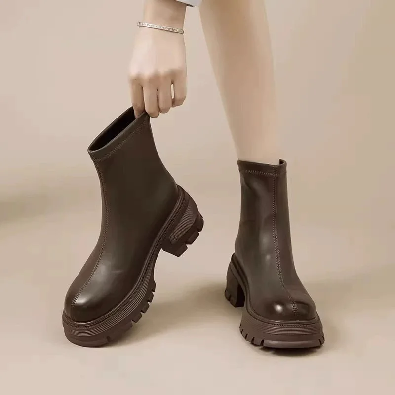 Back Zip Women's Rubber Boots Luxury Designer Autumn Shoes Winter Footwear Clogs Platform Boots-Women Zipper Round Toe Rain Fash