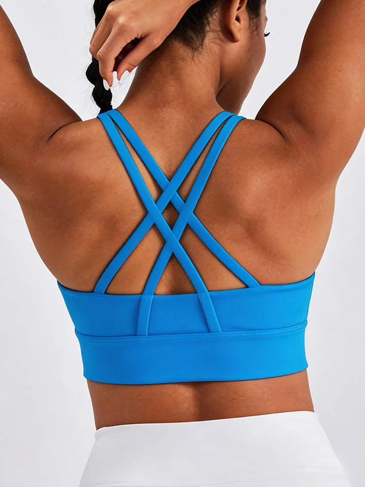 New Women's Solid Color High Intensity Support Sports Bra Cross Back Breathable Fitness Running Outdoor Yoga Top view 2