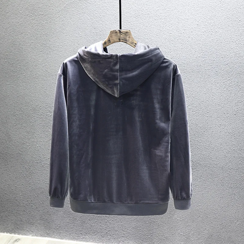 Light sensitive velvet hoodie men's 2024 autumn style loose embroidery high-end casual light luxury hooded outerwear