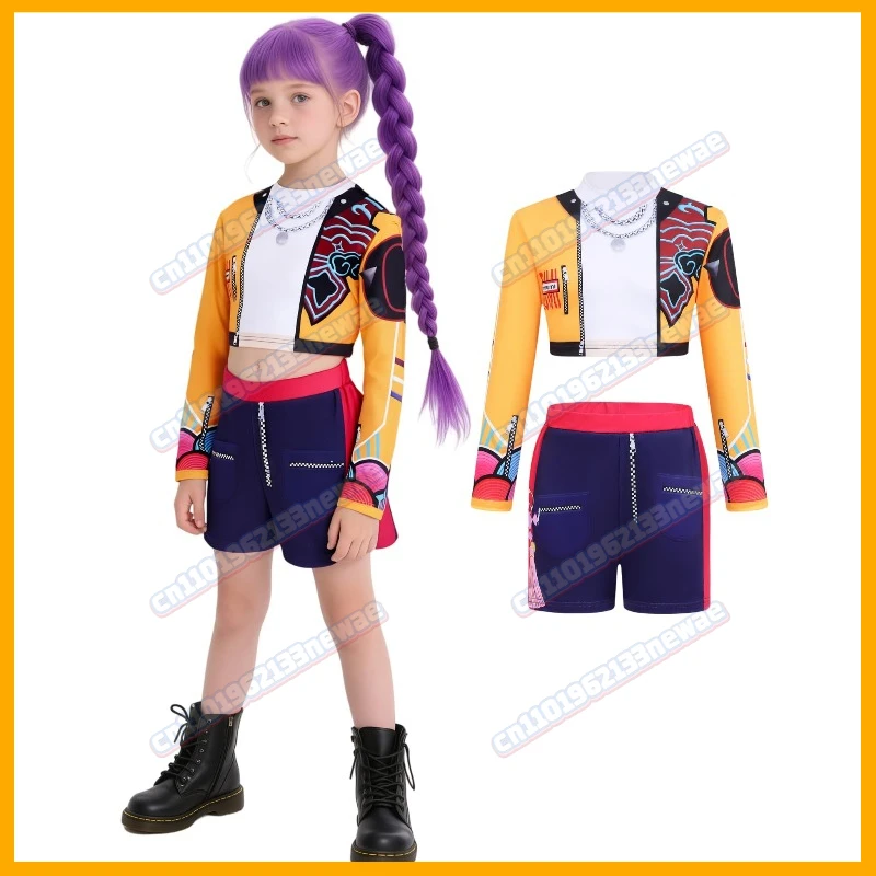 

2025 Cartoon Demon Hunter KPop Rumi Zoey Mira Cosplay Fantasy Girls Stage Clothing Costume Disguise Kids 6 to 14 Years Outfits
