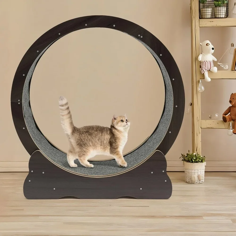 

Cat Exercise Wheel, Cat Running Exercise Wheel Treadmill Ultra Quiet Training Wooden Toy with Mat for Indoor Cats,