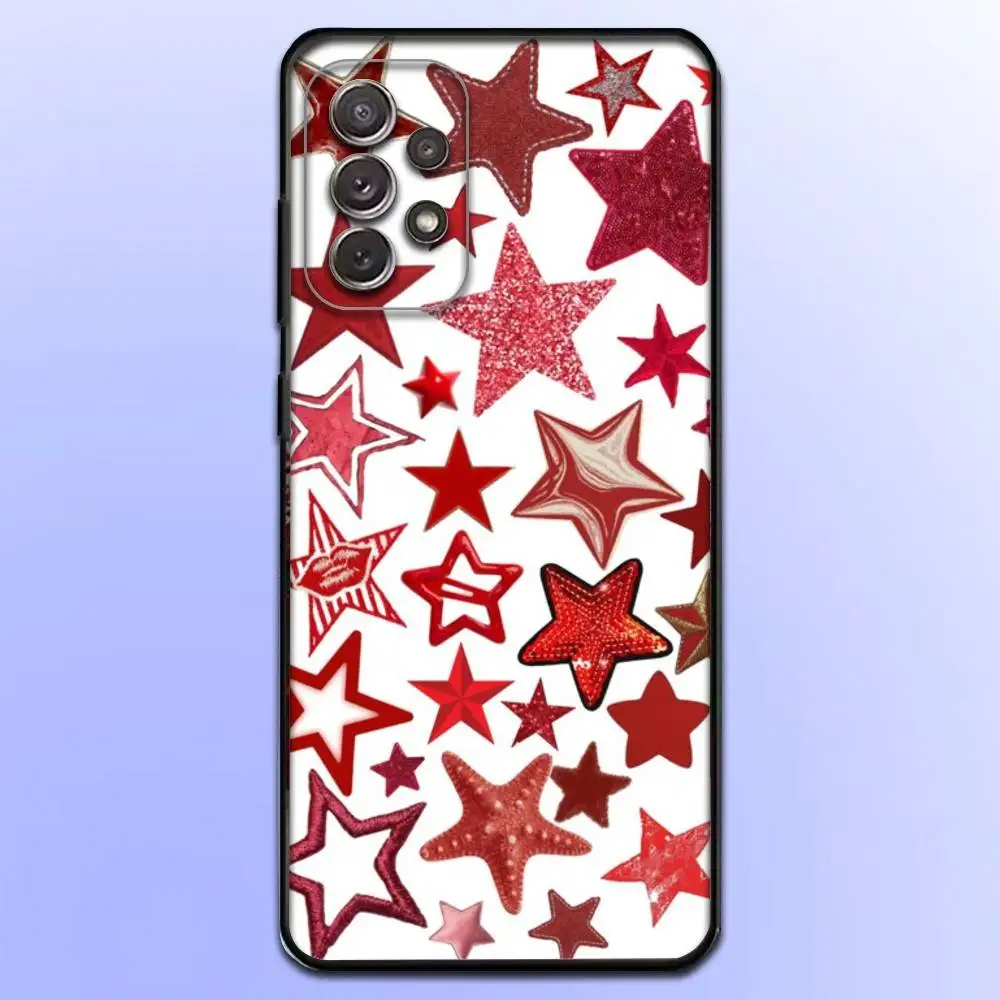 Capa de telefone estrela colorida para samsung s25, s24, s21, s22, s23, s30, ultra, s20, plus, fe, lite, note, 10,9,5g capa preta