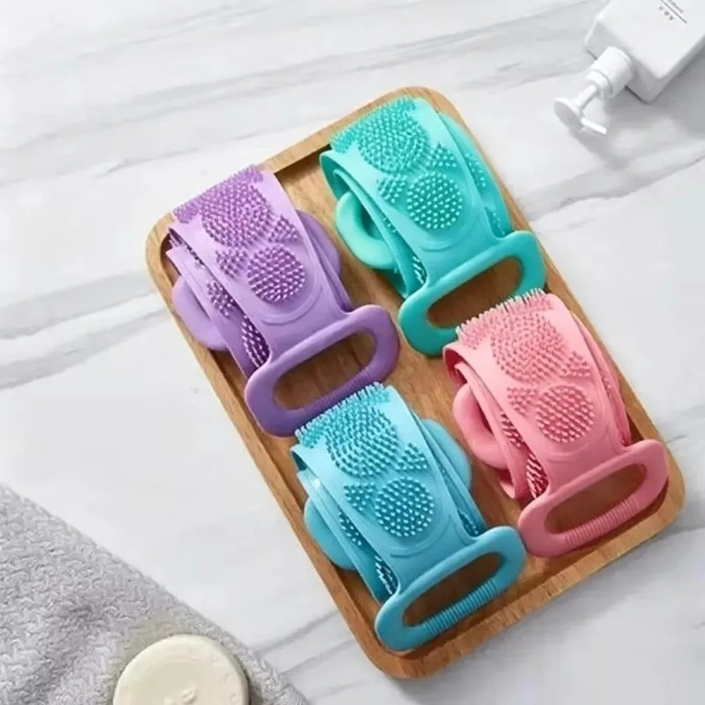Double-Sided Silicone Body Scrubber Back Reaching Non-Slip Grip Bath Brush Long Strip Flexible Back Washing Brush