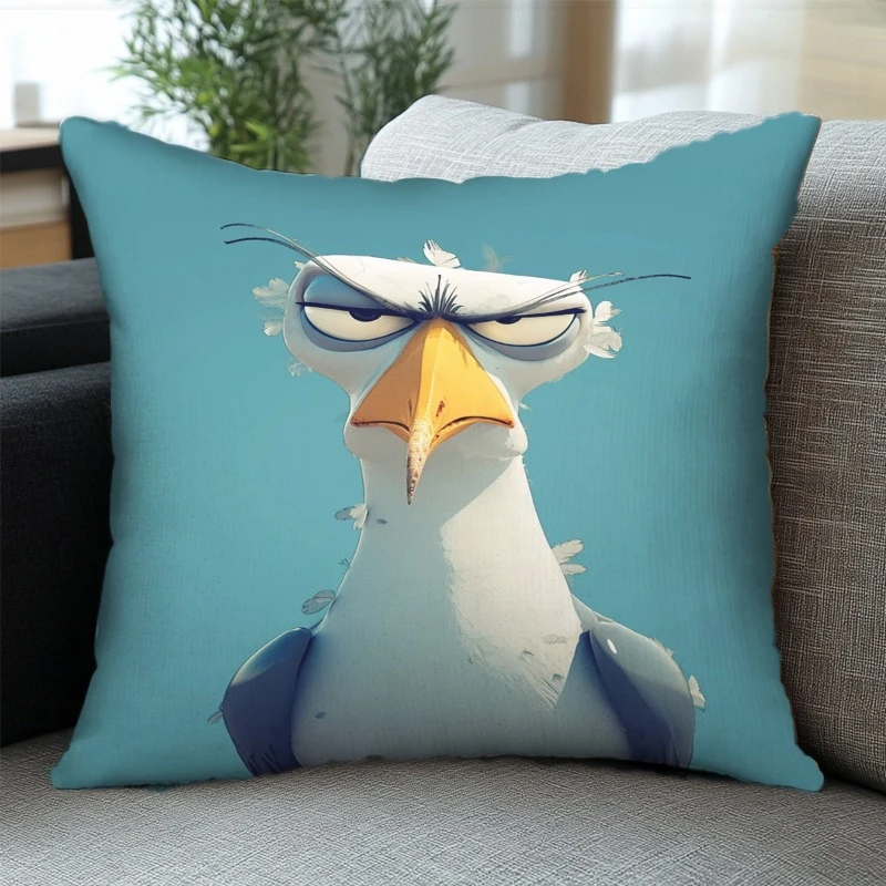 1pc Grumpy Seagull Meme Pillow Cover, Polyester 2-Sided Print, Funny Cartoon Bird Throw Pillow, Coastal Humor Home Gift