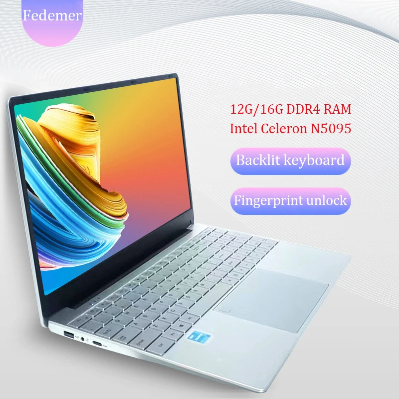 15.6 Inch N5095 Laptop Windows Pro Notebook 16G/12G RAM 128G-2TB PC Gamer Computer FHD IPS Display USB 3.0 Webcam Dual Band WiFi