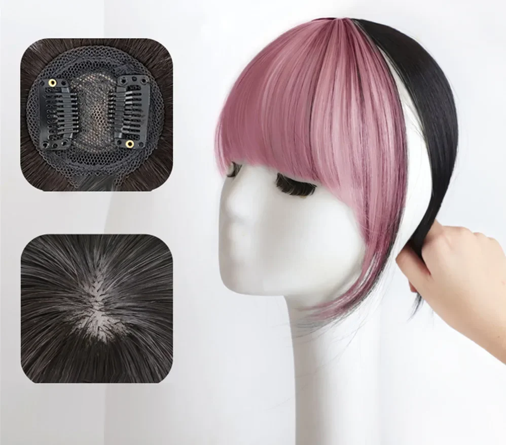 Synthetic Women\'s Hair Short Straight Bangs Black Mixed Pink False Hair Clip In Hairpieces For Woman Heat Resistant Fiber