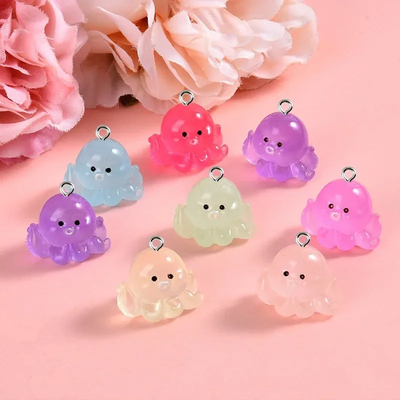 10 шт. милые 3D светящиеся осьминоги морские животные подвески подвеска из смолы для изготовления ювелирных изделий аксессуары DIY серьги ожерелье брелок