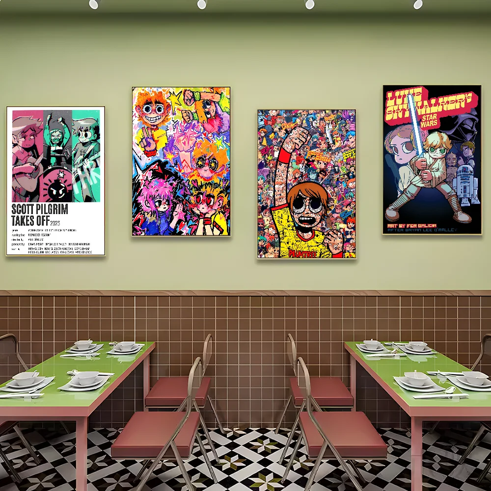 Scott Pilgrim Takes Off Classic Movie Posters Waterproof Paper Sticker Coffee House Bar Decor Art Wall Stickers