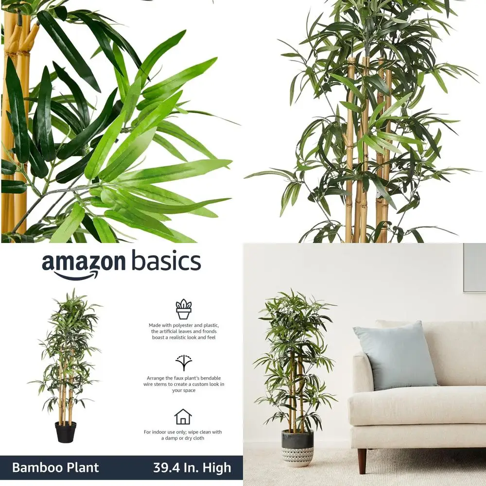 

Artificial Fake Bamboo Plant with Plastic Planter Pot, 39.4", Green