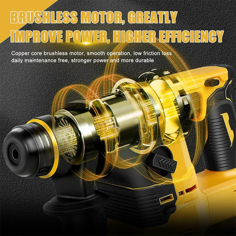 Electric Goddess Brushless Electric Hammer Drill Multifunctional Rotary Cordless Rechargeable Power Tool For Dewalt 20V Battery