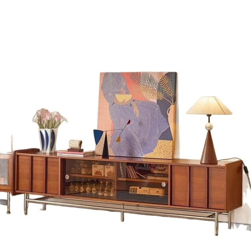 A full set of TV cabinets storage lockers integrated small apartment living room home floor retro TV cabinet free installation