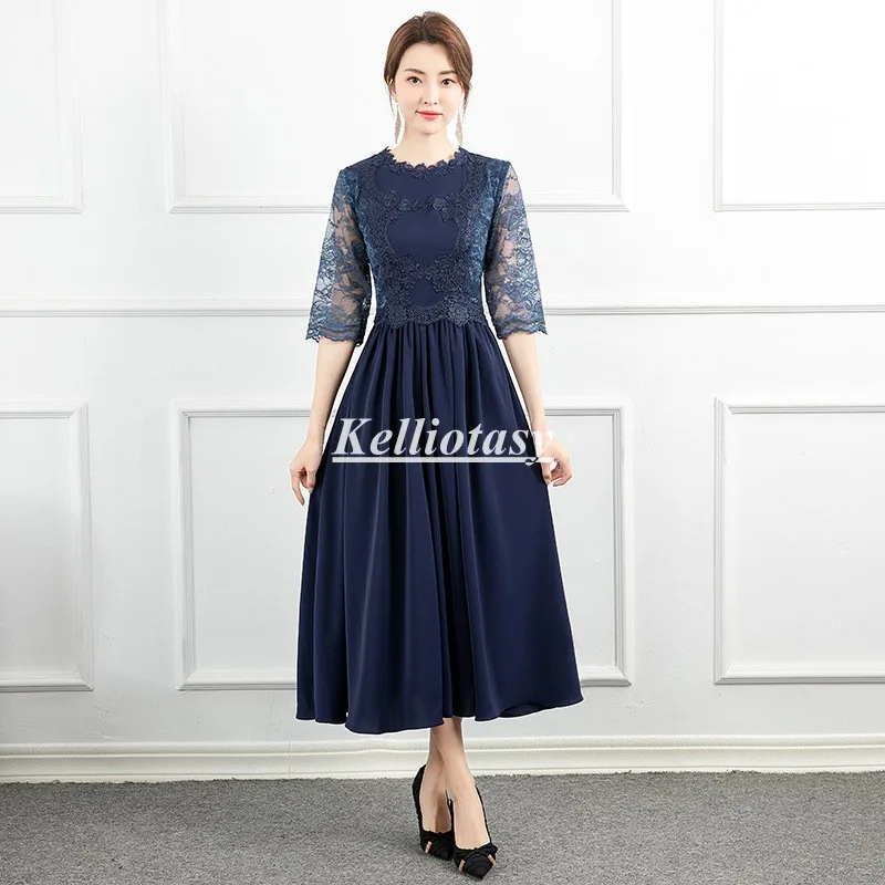 Plus Size Mother of The Bride Dress With Half Sleeves Tea Length Mother Dresses For Wedding Party