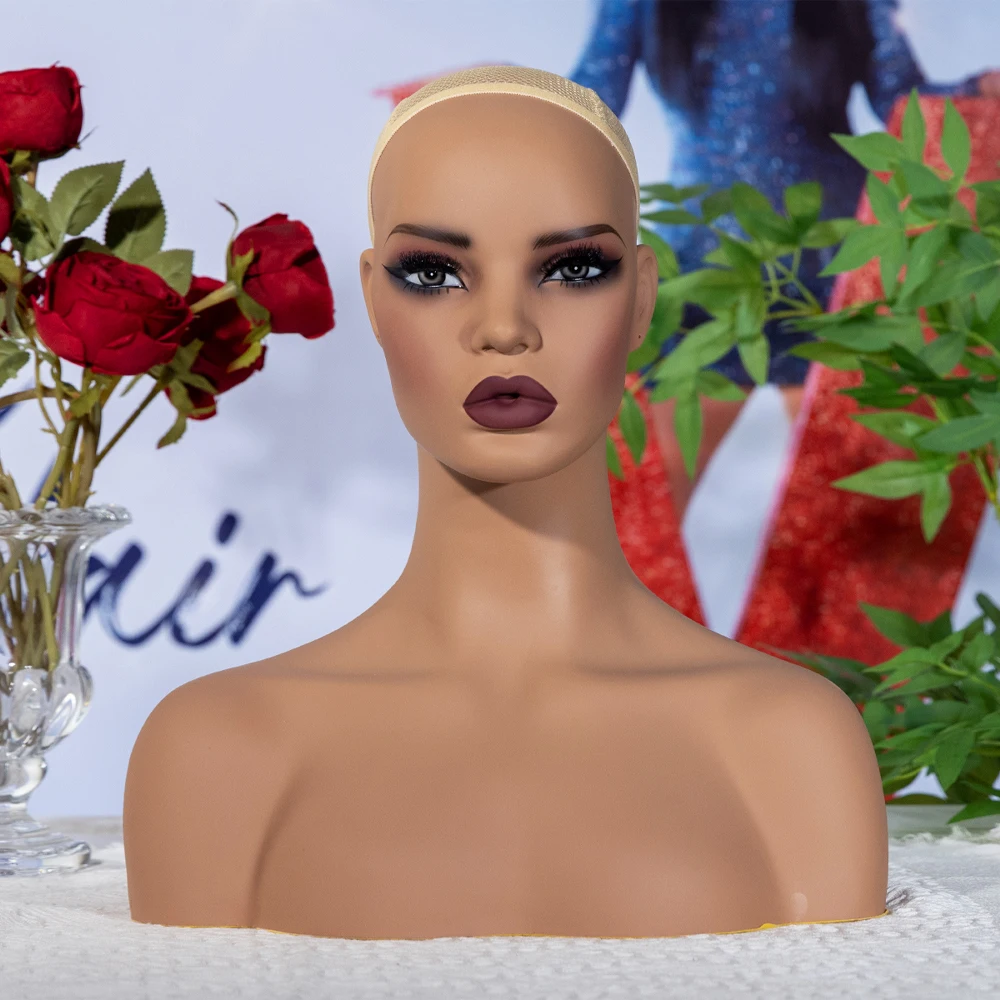 

Голова манекена Yajukai с плечами, черная кожа, люди, ПВХ, половина тела для париков, дисплей, женская модель, бежевый, черный цвет, 1 шт.