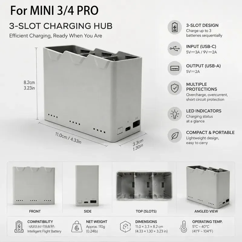 [New] Two Way Charging Hub for DJI Mini 3 3 Pro Mini 4 Pro 5 Pro Battery Charger Station Storage Case Organizer Accessories