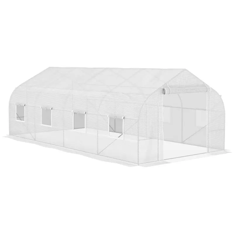 

Туннельная теплица 20 x 10 x 7 футов с сетчатыми дверцами на молнии и 8 сетчатыми окнами, обручами из оцинкованной стали, белое садоводство