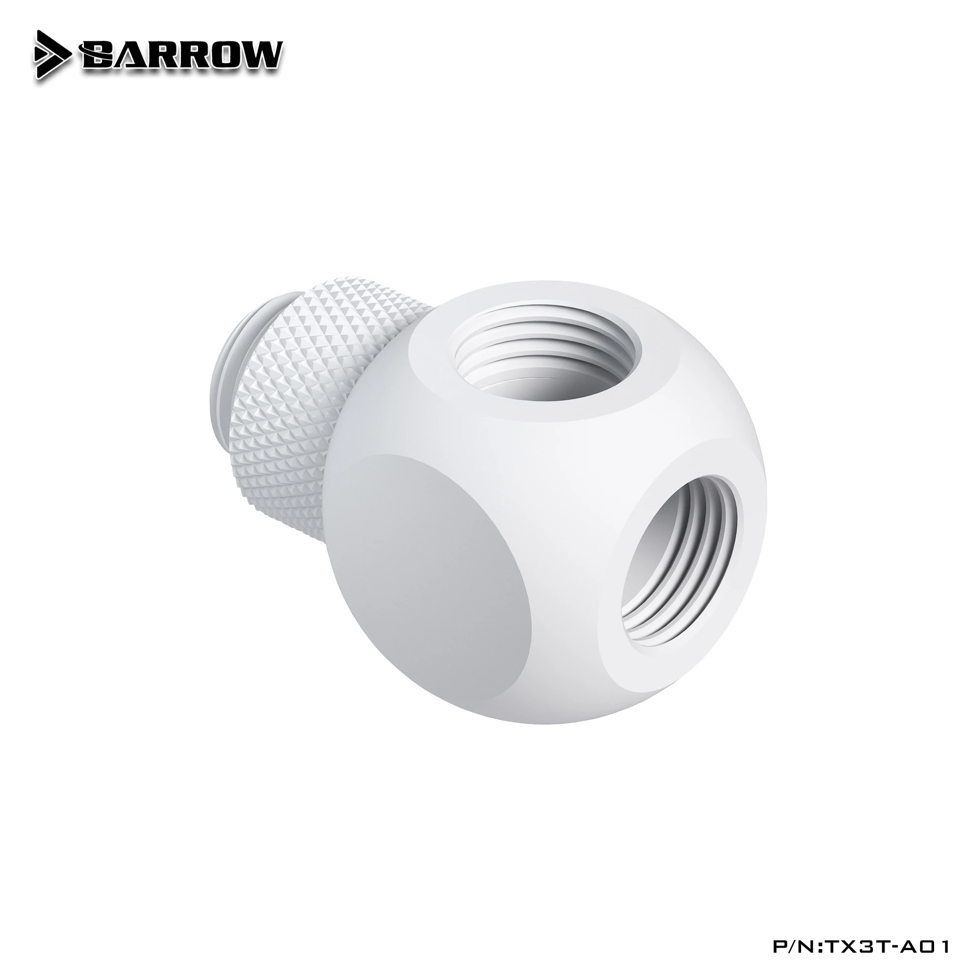 Złączka obrotowa BARROW G1/4" 3-drożna 360°, rozdzielacz cieczy do chłodzenia wodnego komputera, czarna/błyszcząca srebrna/biała, TX3T-A01 — zdjęcie produktu 4