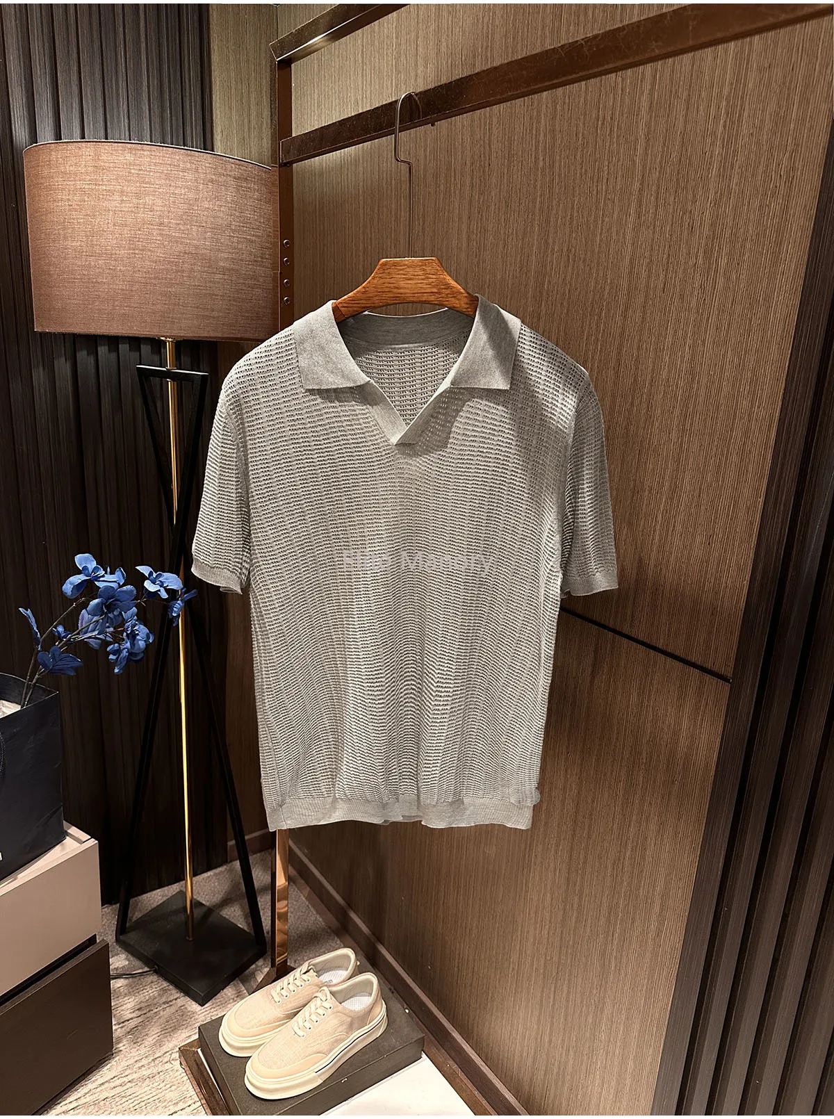 [3D three-dimensional weaving, scissor collar] Summer men's high-end lapel collar short-sleeved T-shirt Lyocell knitted POLO