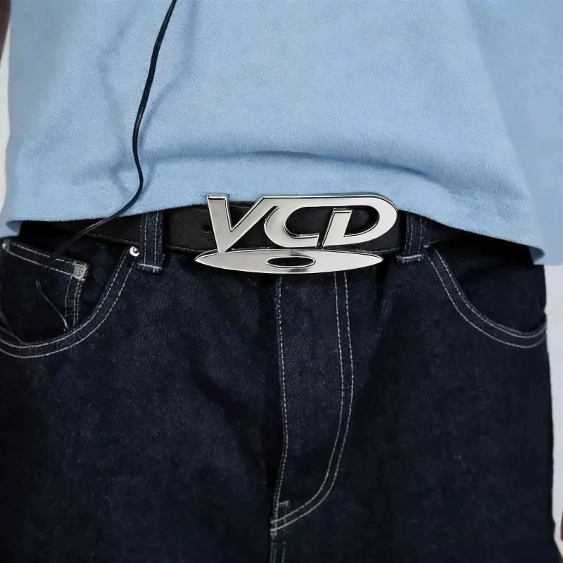 Cinto Unissex Nostálgico com Fivela de DVD - Faixa Decorativa Branca e Preta para Jeans, Perfeita para Uso Diário e Trajes de Festa