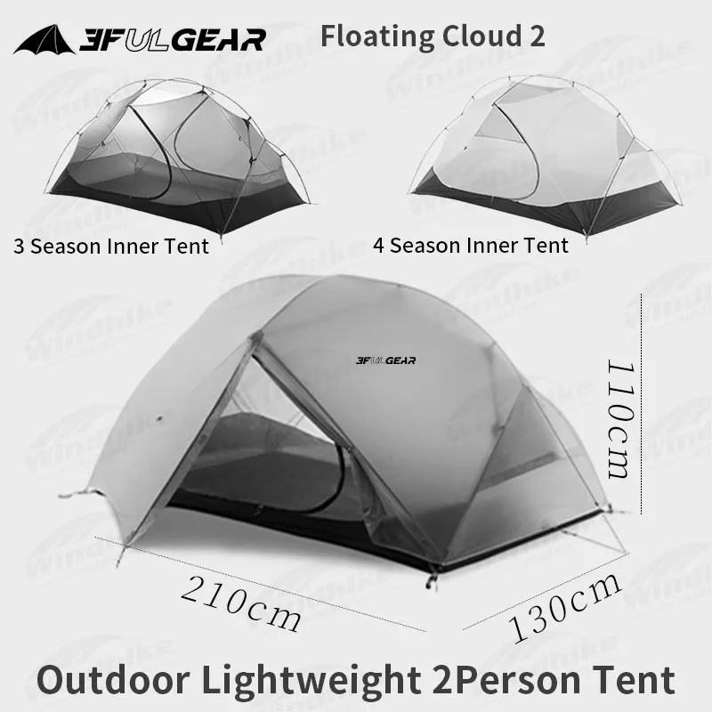 3F UL GEAR العائمة سحابة 2 خيمة خفيفة الوزن بطبقة مزدوجة 2 أشخاص التخييم في الهواء الطلق المحمولة 15D/210T مقاوم للماء يندبروف 3In1