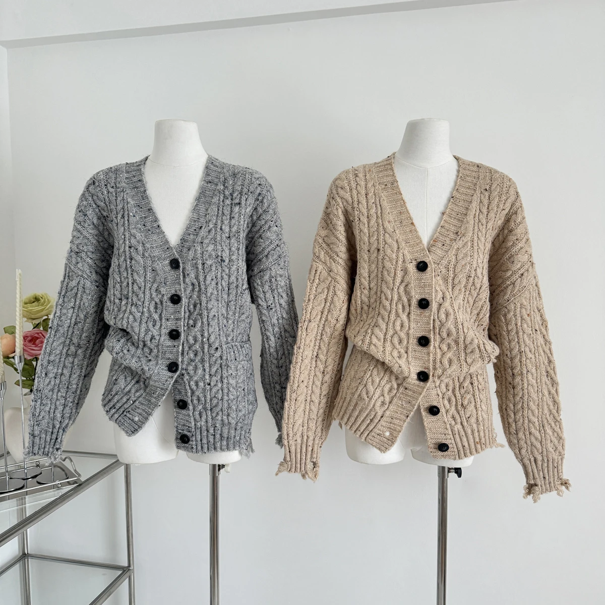 Winter Warm Knitted 2 Pieces Set For Women Korean Casual Tassel Single Breasted Sweater Cardigans+wide Leg Knitting Pants Sets