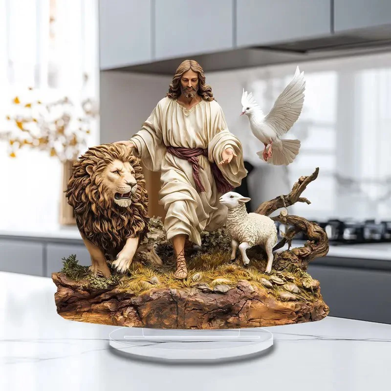 2026 Nativity Jesus Birth Scene Xmas Table Centerpiece 2D Flat Acrylic Ornament for Home Office Decoration Party Accessory