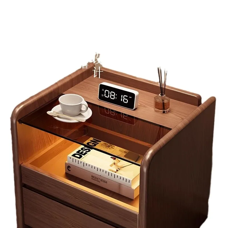 Smart solid wood bedside table Multifunctional wireless charging Modern simple bedroom Bedside storage cabinet