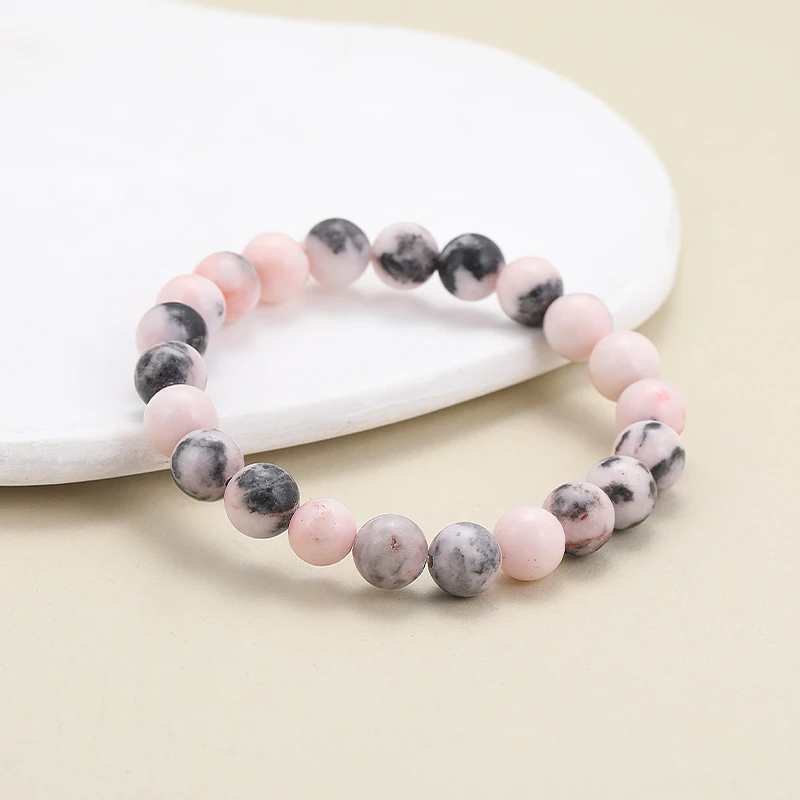 8mm Natural Stone Pink Zebra Jasper Round Bead Bracelet Women Men Retro Charm Chakra Healing Stretch Bangle Yoga Jewelry view 4