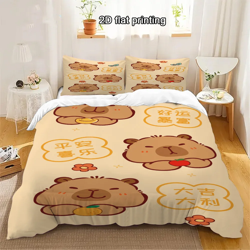 

3pcs Capybara Bedding Set Cartoon Animal Pattern Print Duvet Cover Set Gifts for Kids Teens Bedroom Decor Twin/Single Size