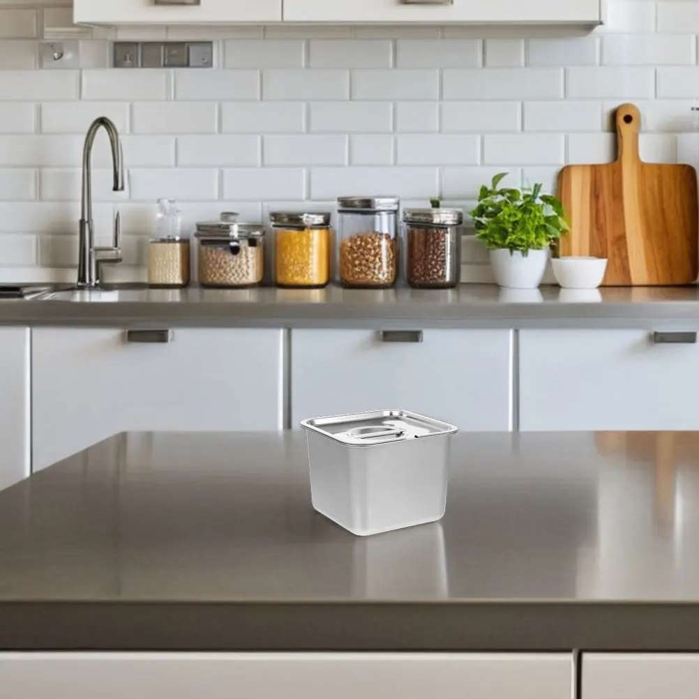 

1 Piece Stainless Steel Food Container with Lid Freezer Safe Ice Cream Storage Box Multi Purpose Metal Storage for Kitchen