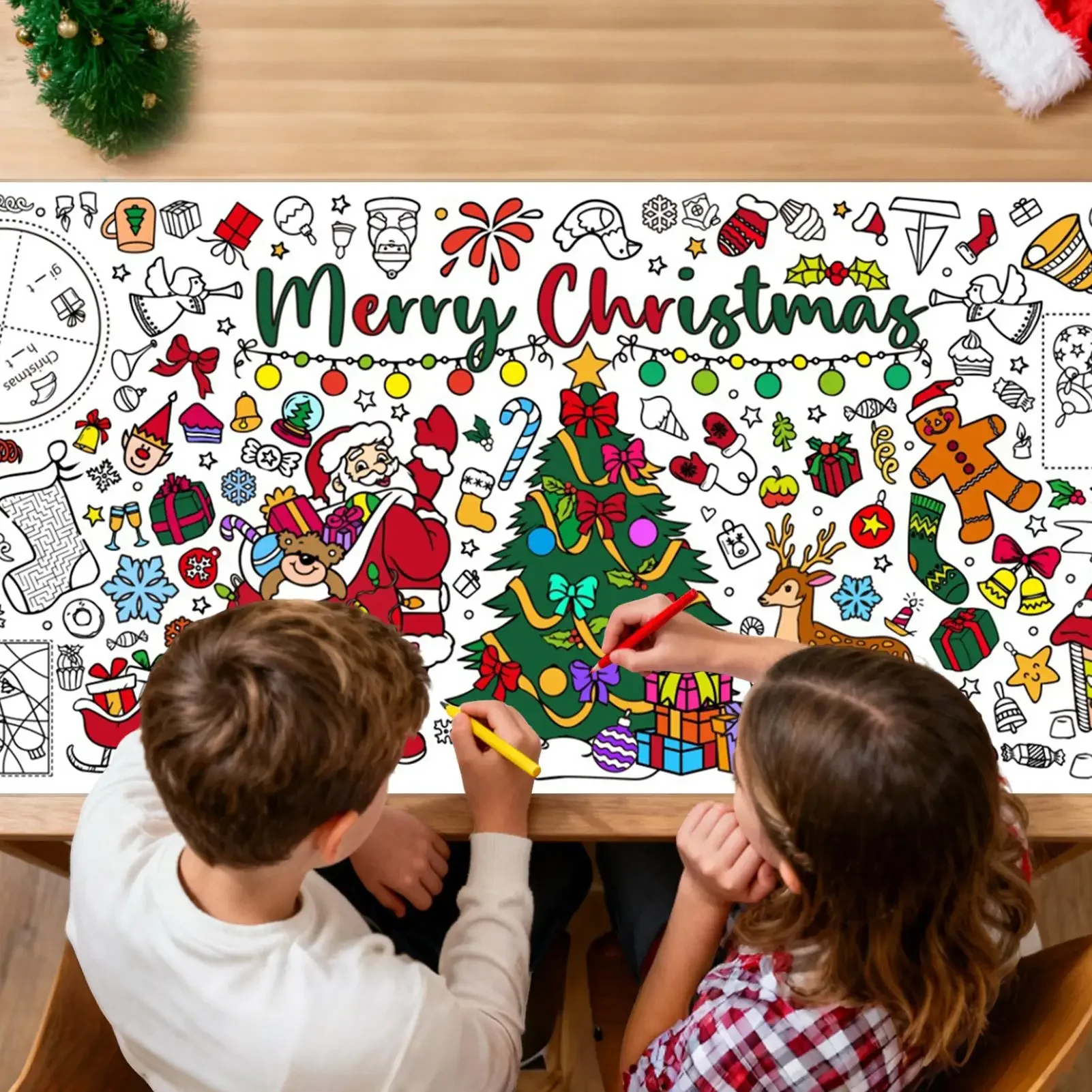 1/2PCS Xmas Giant Coloring Poster Blank Doodle Art Banner Tablecloth Christmas Crafts for Kids Large Paper Coloring Banner Gifts