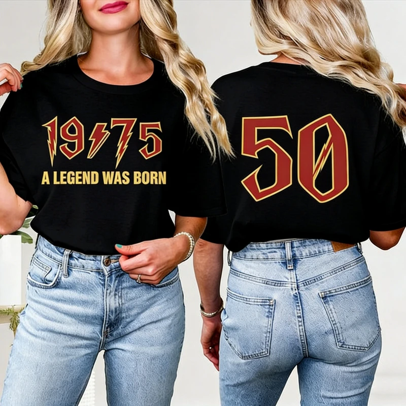 Heavy Metal Rock Style 50th Birthday 1976 T-shirt A Legend Was Born Tee Back and Front Shirt Gift for 50 Years Old Streetwear