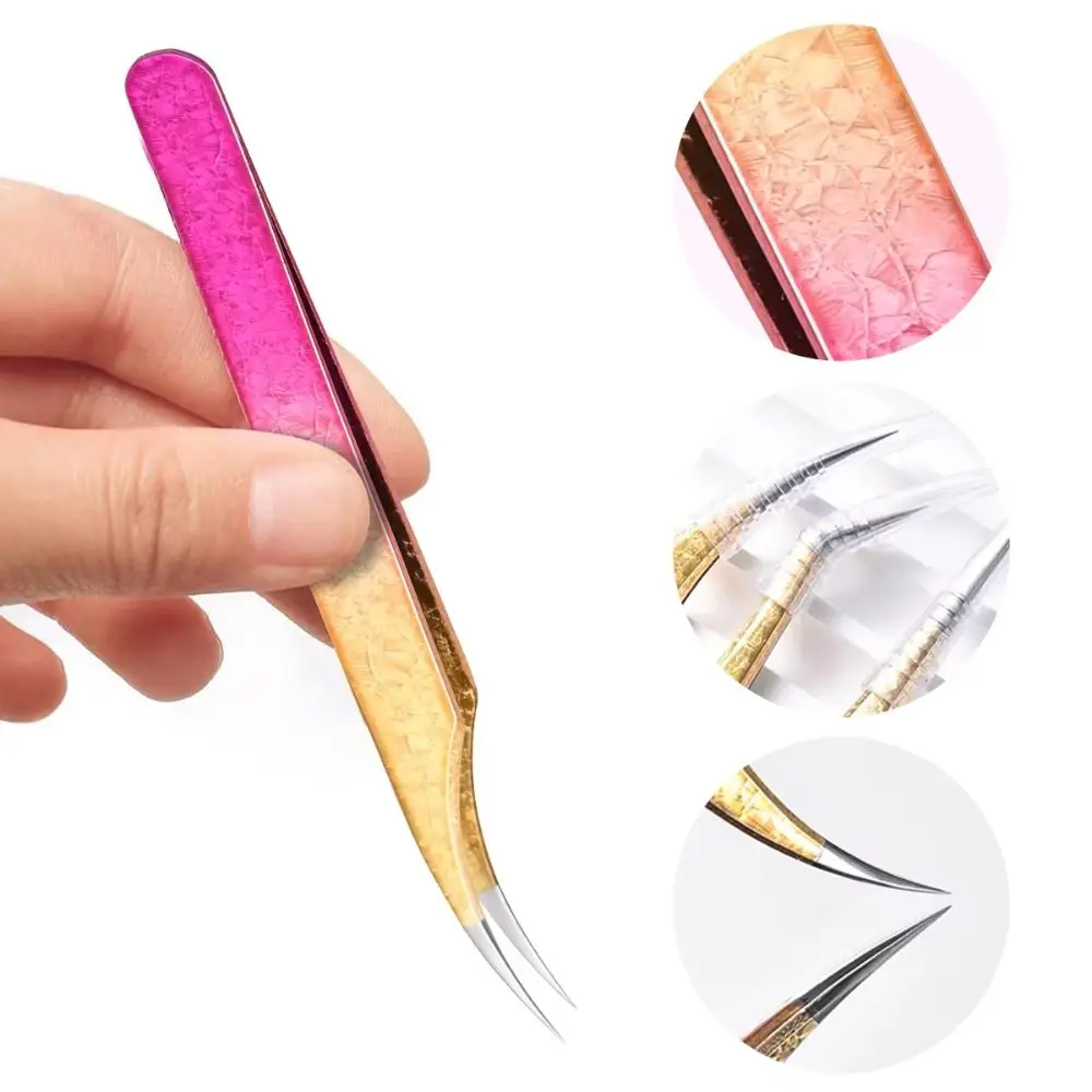 Ice Flower Texture Eyelash Extension Tweezers Ombre Color Solid Stainless Steel Precision Tweezers