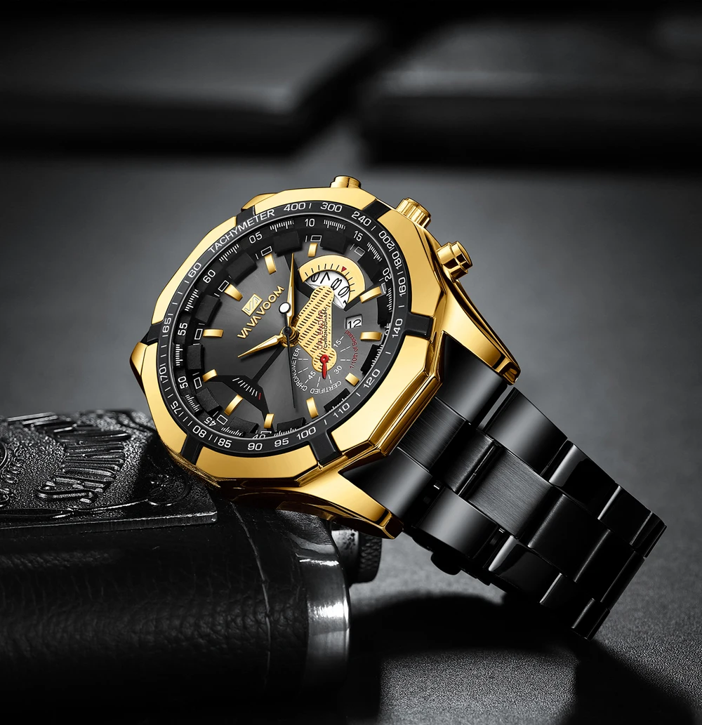 VA VA VOOM Relogio Masculino Watch Men Square Mens Watches Top Brand Luxury Golden Quartz Stainless Steel Waterproof Wrist Watch