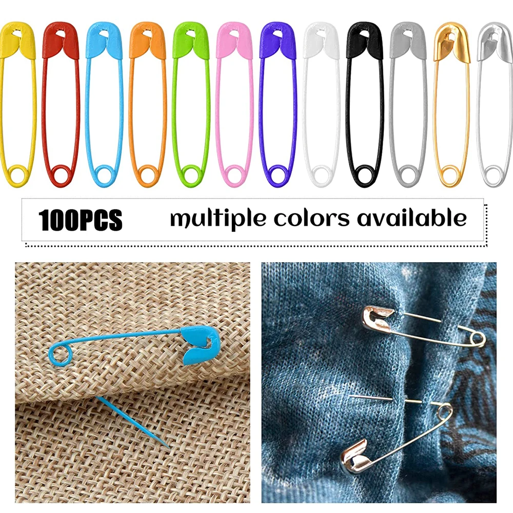 100Pcs Safety Pins Colored Safety Pins Metal Safety Pins with Storage Box Small Safety Pins for Clothes DIY Crafts Sewing Home