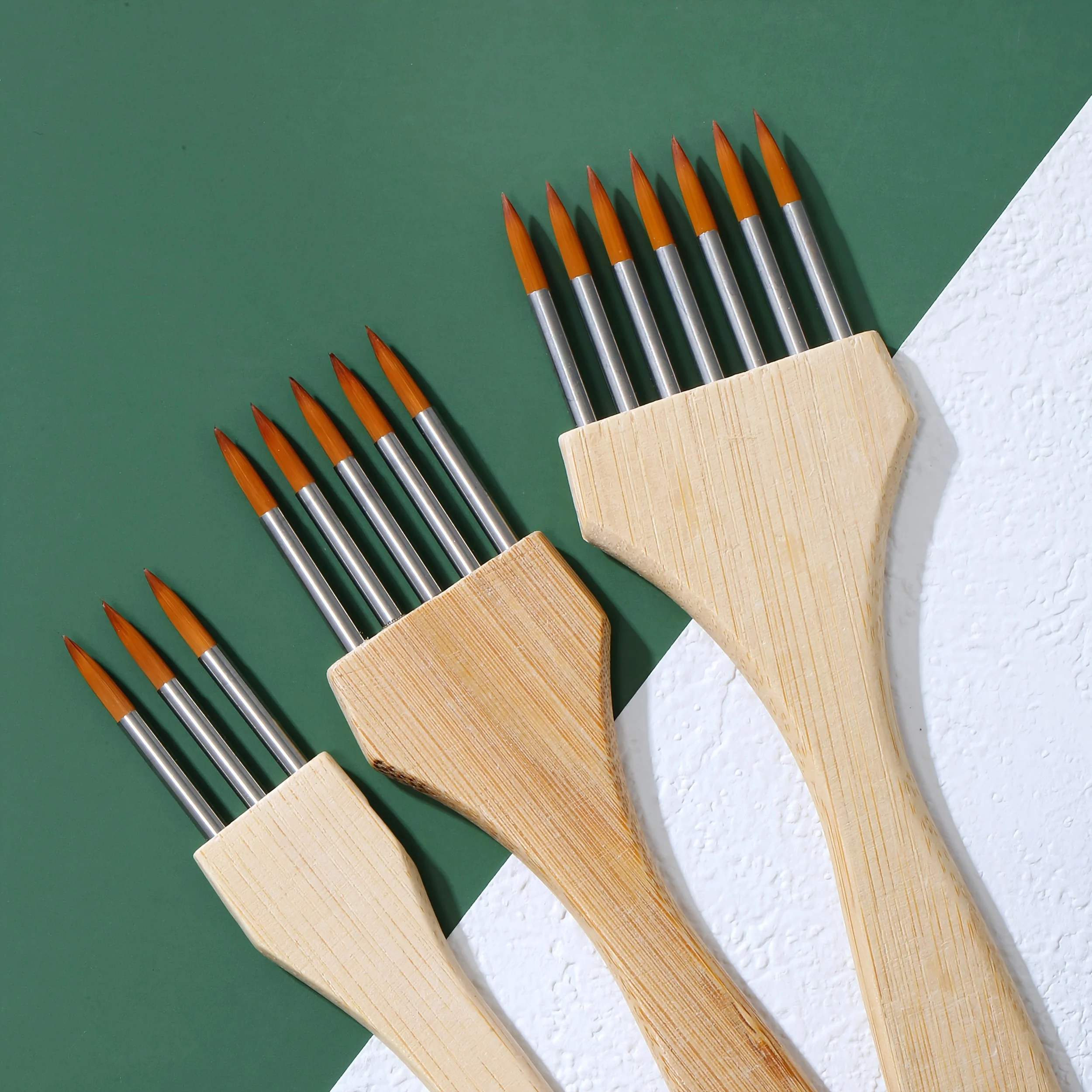 3pcs Flat/Pointed Nylon Paint Brushes, Wooden Handle Multi-tooth Brush, Watercolor Acrylic Oil Painting Tools for Art Students